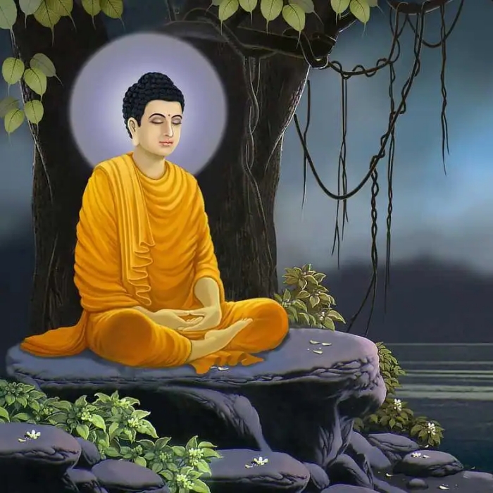 Transcendentalismo. Buda meditando de olhos fechados.